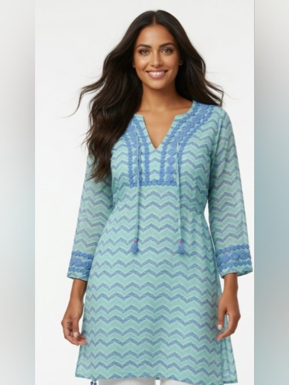 Vineyard Vines Aqua and Blue Chevron Swim Cover-Up Cotton Tunic (Size:Med)